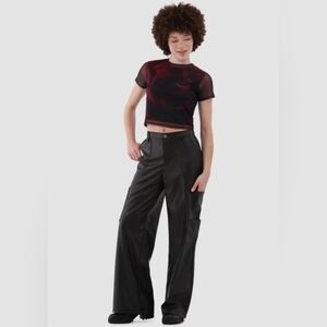 Faux Leather Wide Leg Cargo Pants ~ NWT